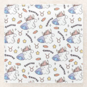 Taurus Zodiac Slumber - Slaperig Konijnenpatroon Glazen Onderzetter (Voorkant)