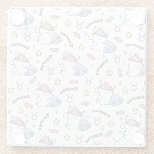 Taurus Zodiac Slumber - Slaperig Konijnenpatroon Glazen Onderzetter (Achterkant)