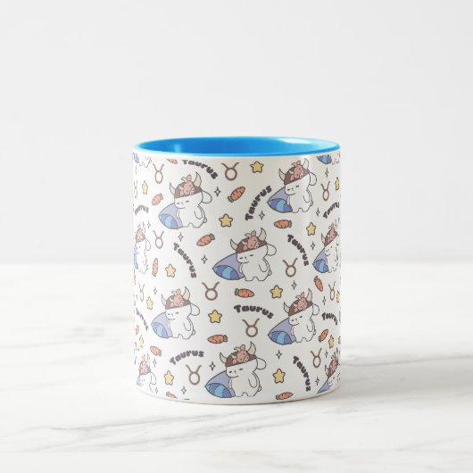 Taurus Zodiac Slumber - Slaperig Konijnenpatroon Tweekleurige Koffiemok (Center)