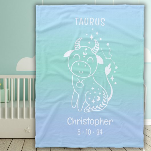 Taurus Zodiac Sternaam Geboorte Datum Blauw Baby Fleece Deken