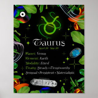 Taurus Zodiac Sterrenbeeld Y2K Zwart 4:5 Poster