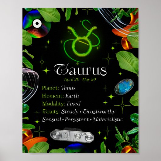 Taurus Zodiac Sterrenbeeld Y2K Zwart 4:5 Poster (Voorkant)