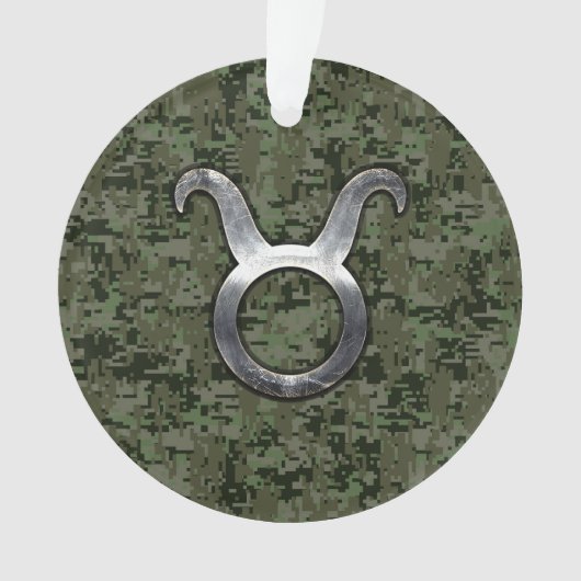 Taurus Zodiac Sybol op Olive Green Digital Camo Ornament (voorkant)