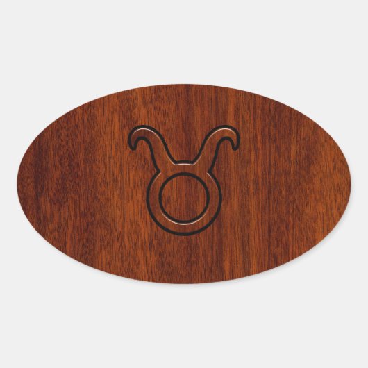 Taurus Zodiac Symbool in Mahogany Style print Ovale Sticker (Voorkant)