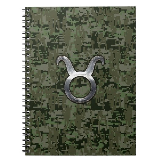 Taurus Zodiac-symbool op Green Digital Camo Notitieboek (Voorkant)