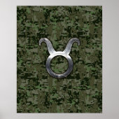 Taurus Zodiac-symbool op Green Digital Camo Poster (Voorkant)