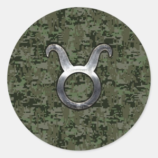 Taurus Zodiac-symbool op Green Digital Camo Ronde Sticker (Voorkant)