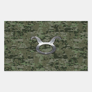 Taurus Zodiac-symbool op Green Digital Camouflage Rechthoekige Sticker
