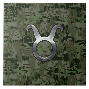 Taurus Zodiac-symbool op Green Digital Camouflage Tegeltje