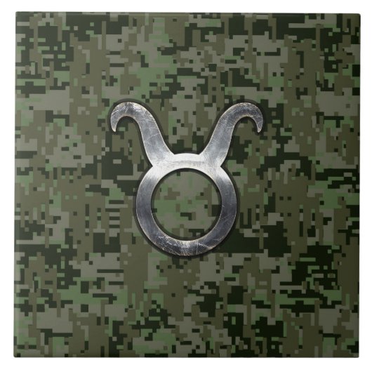 Taurus Zodiac-symbool op Green Digital Camouflage Tegeltje (Voorkant)
