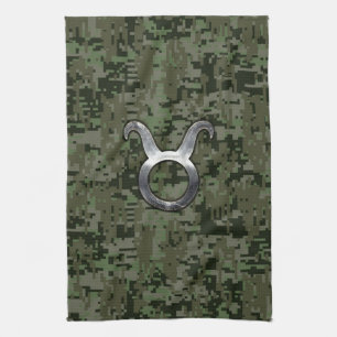 Taurus Zodiac-symbool op Green Digital Camouflage Theedoek