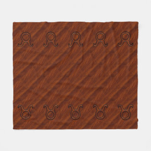 Taurus Zodiac Symbool op Mahogany als gedrukte tek Fleece Deken