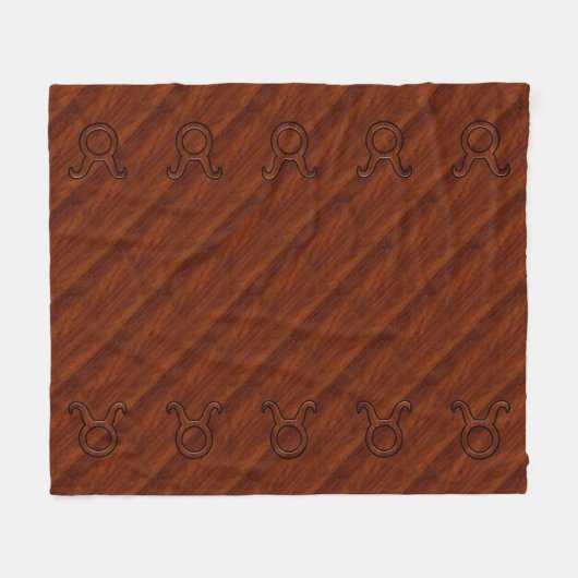 Taurus Zodiac Symbool op Mahogany als gedrukte tek Fleece Deken (Voorkant (Horizontaal))