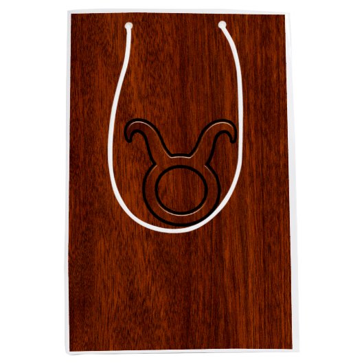 Taurus Zodiac Symbool op Mahogany als gedrukte tek Medium Cadeauzakje (Voorkant)