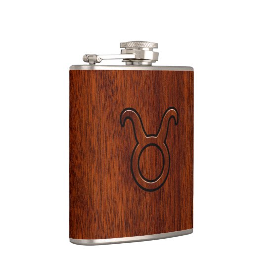 Taurus Zodiac Symbool op Mahogany Decor Heupfles (Rechts)