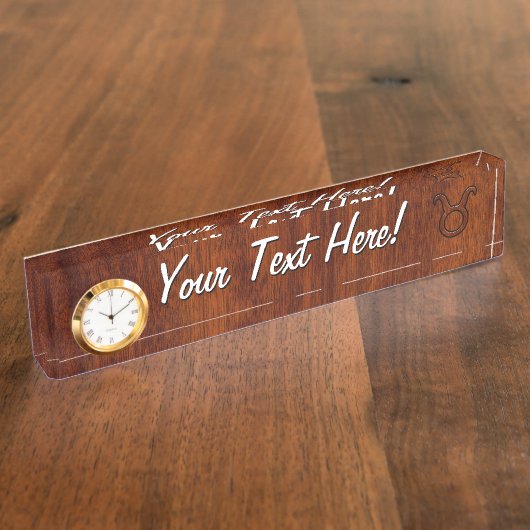 Taurus Zodiac Symbool op Mahogany Decor Naambordje (Zijkant)