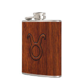 Taurus Zodiac Symbool op Mahonie Decor Heupfles (Links)