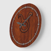 Taurus Zodiac Symbool op Rich Mahogany als gedrukt Grote Klok (Hoek)