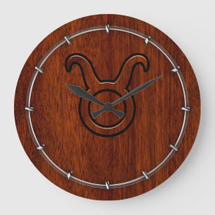 Taurus Zodiac Symbool op Rich Mahogany als gedrukt Grote Klok