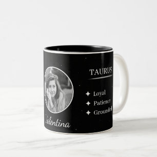 Taurus Zodiac T-shirt met eigen foto en naam Tweekleurige Koffiemok