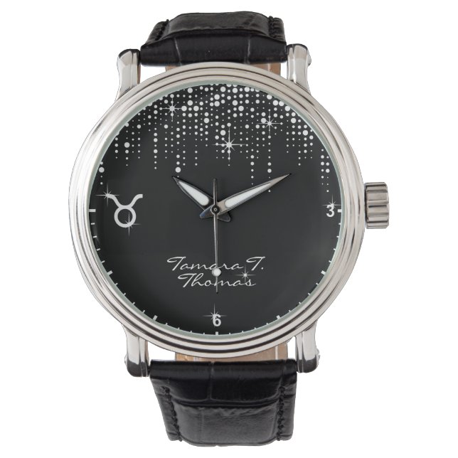 Taurus Zodiac Teken Driving Glitter Rain Sequins Horloge (Voorkant)