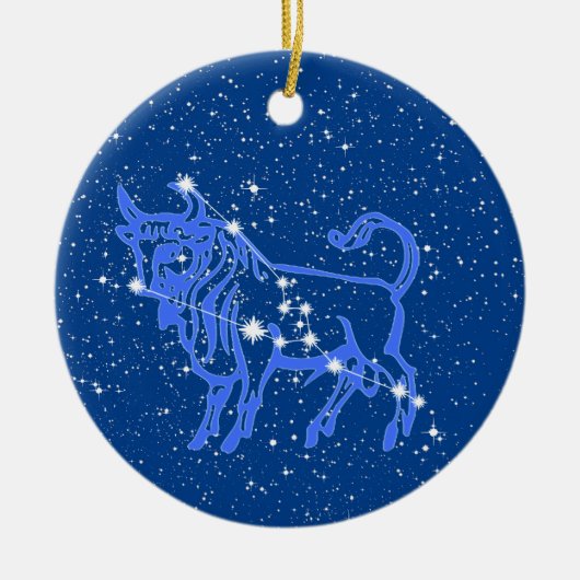 Taurus Zodiac-teken met sterren op diep blauw Keramisch Ornament (Voorkant)