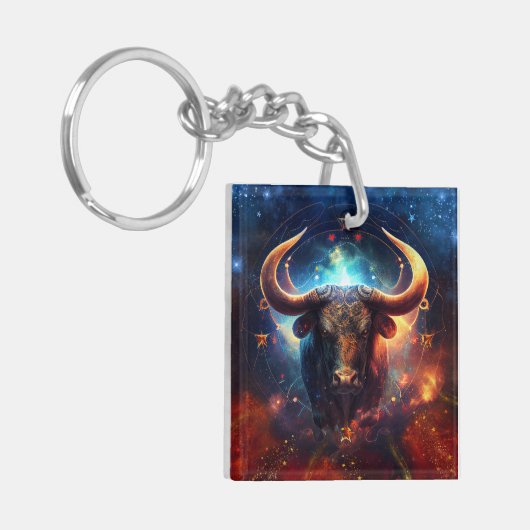 Taurus Zodiac Teken Waterverf Ontwerp Sleutelhanger (Voorkant Links)