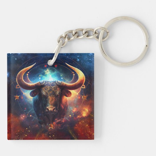Taurus Zodiac Teken Waterverf Ontwerp Sleutelhanger (Achterkant)