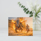 Taurus Zodiac with Warrior Leading a Fiery Celesti Briefkaart (Staand voorkant)