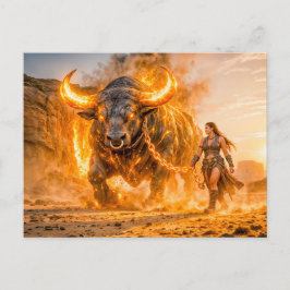 Taurus Zodiac with Warrior Leading a Fiery Celesti Briefkaart