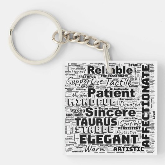 Taurus Zodiac Word Cloud Inspiration Sleutelhanger (voorkant)