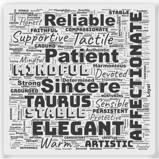 Taurus Zodiac Word Cloud Inspiration Vinyl Sticker (Voorkant)