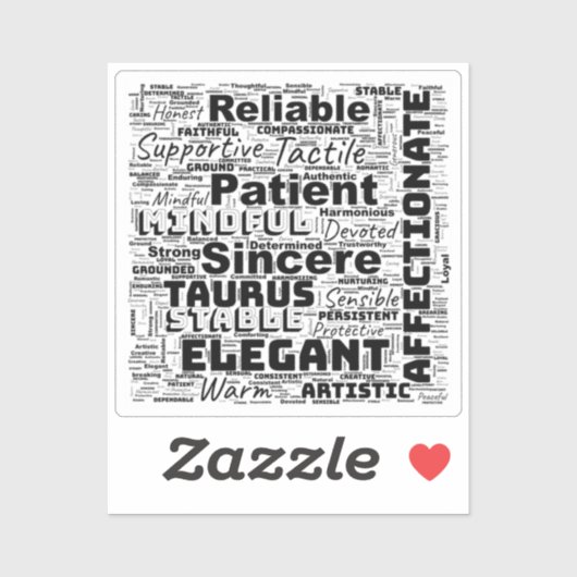 Taurus Zodiac Word Cloud Inspiration Vinyl Sticker (Vel)