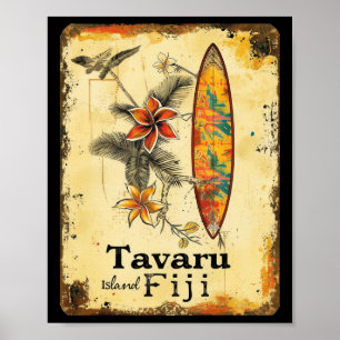 Tavaru-eiland Fiji Surfplank Surfer Strand Surfen Poster