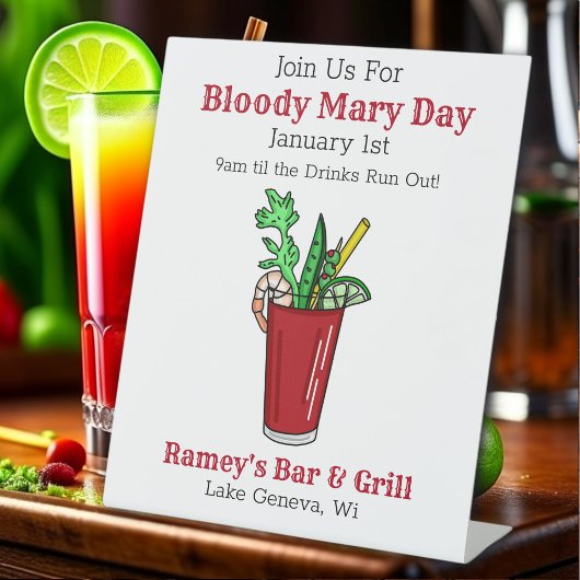 Tavern Promotie Papier voor Bloody Mary Day Reclamebord Met Voetstuk