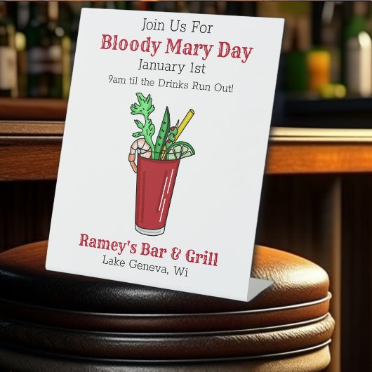Tavern Promotie Papier voor Bloody Mary Day Reclamebord Met Voetstuk