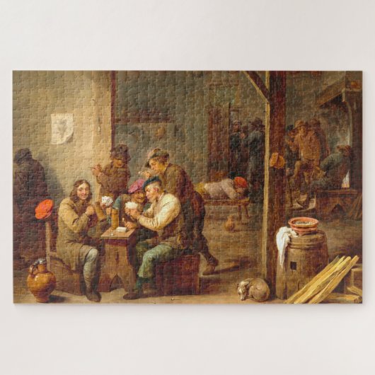 Tavern Scene, Teniers, Vlaamse Kunst Jigzaag Puzzl Legpuzzel (Horizontaal)