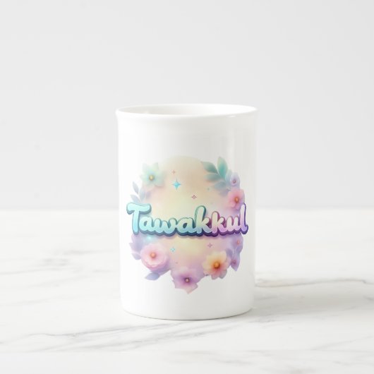 Tawakkul Pastel Kawaii Style Sticker – Islamitisch Porselein Kop (Voorkant)
