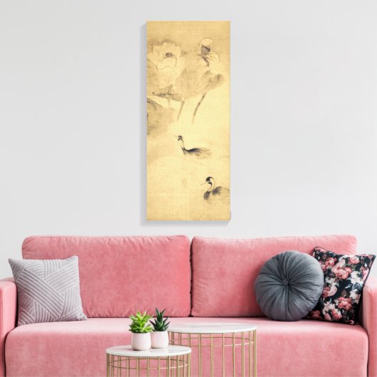 Tawaraya Sōtatsu Waterfowls in Lotus Pond Canvas Afdruk (Insitu (Woonkamer))