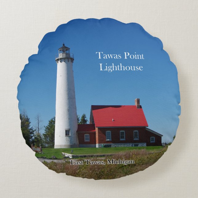 Tawas Point Lighthouse ronde kussen (Voorkant)