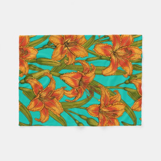 Tawny-dagbladbloemen Fleece Deken (Voorkant (Horizontaal))