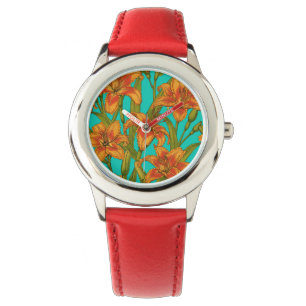 Tawny-dagbladbloemen Horloge