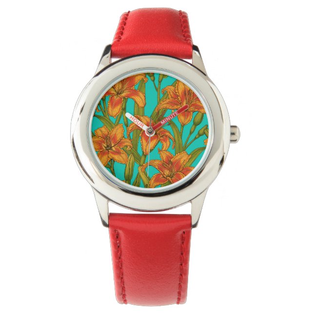 Tawny-dagbladbloemen Horloge (Voorkant)