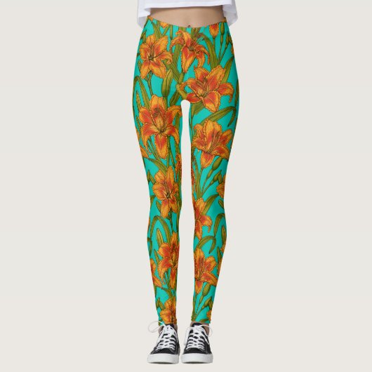 Tawny-dagbladbloemen Leggings (Voorkant)
