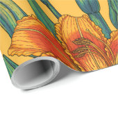 Tawny daglilbloemen, blauw en geel cadeaupapier (Rol Hoek)