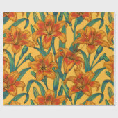Tawny daglilbloemen, blauw en geel cadeaupapier (Vlak)