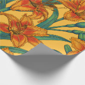 Tawny daglilbloemen, blauw en geel cadeaupapier (Hoek)