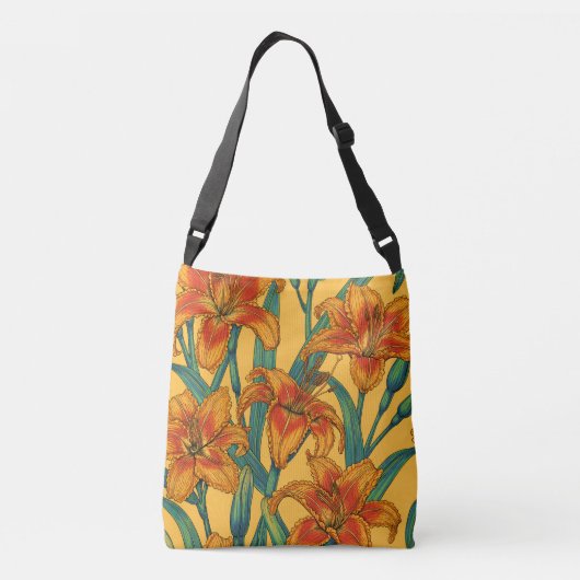 Tawny daglilbloemen, blauw en geel crossbody tas (Achterkant)