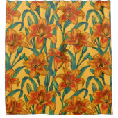 Tawny daglilbloemen, blauw en geel douchegordijn (Voorkant)