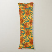 Tawny daglilbloemen, blauw en geel lichaamskussen (Voorkant Verticaal)